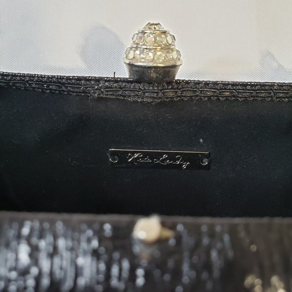 Kate Landry Black Textured Barrel Evening Mini Hand Bag Clutch Purse Chain - Picture 8 of 12